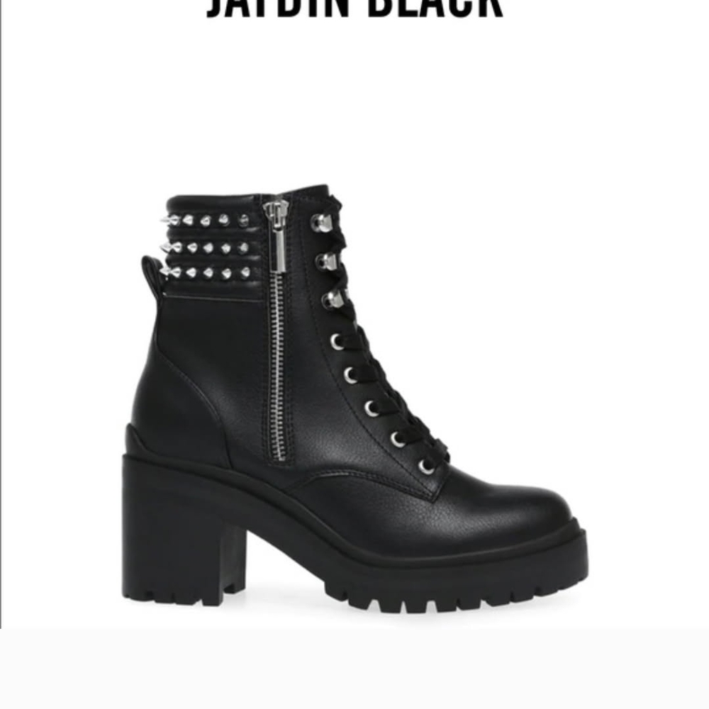 Steve Madden Jaydin Women's Leather Studded Lace-up Combat Boots Size 9.5